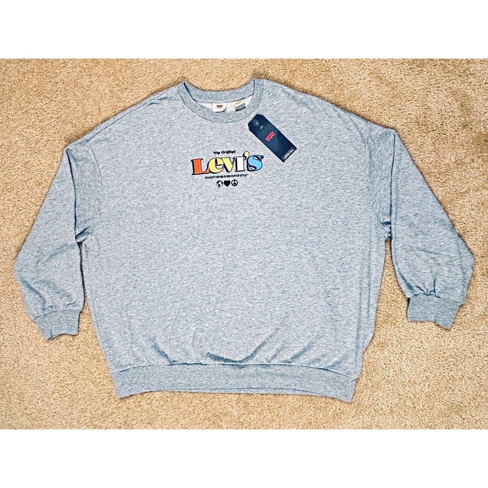 Levi's Women'sGray Crewneck Pullover Sweatshirt Medium Logo Graphic Print Fleece